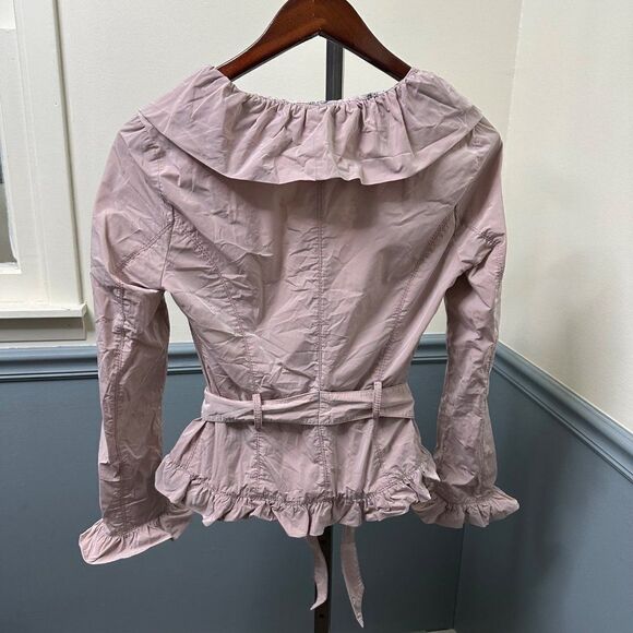Roberta Scarpa Lightweight Zip Front Ruffle Trim Belted Jacket Size 10 - Picture 6 of 6